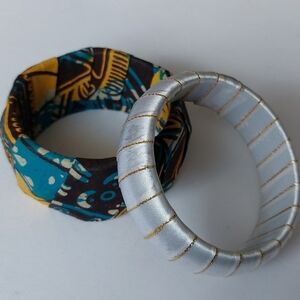 Handmade Lot of 2 Fabric Covered Bangle Bracelets
